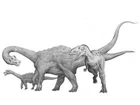 Neuquensaurus und Abelisaurus / © Martin F. Chavez Neuquensaurus und Abelisaurus / © Martin F. Chavez. Verwendet mit freundlicher Genehmigung des Autors.