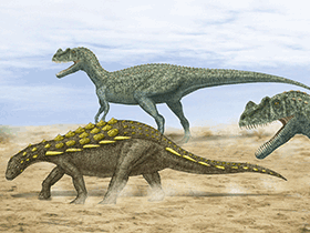 Mymoorapelta & Ceratosaurus / Peter Montgomery. Creative Commons NonCommercial-ShareAlike 2.0 Generic (CC BY-NC-SA 2.0) Mymoorapelta & Ceratosaurus / Peter Montgomery. Creative Commons NonCommercial-ShareAlike 2.0 Generic (CC BY-NC-SA 2.0)