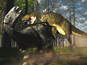 Mantellisaurus & Neovenator / © James Kuether. Verwendet mit freundlicher Genehmigung des Autors Mantellisaurus & Neovenator / © James Kuether. Verwendet mit freundlicher Genehmigung des Autors