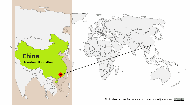 Lage der Nanxiong Formation, China / Dinodata.de. Creative Commons 4.0 International (CC BY 4.0)