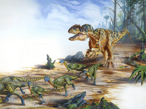 Neovenator & Hypsilophodon © Todd Marshall. Verwendet mit freundlicher Genehmigung des Autors.